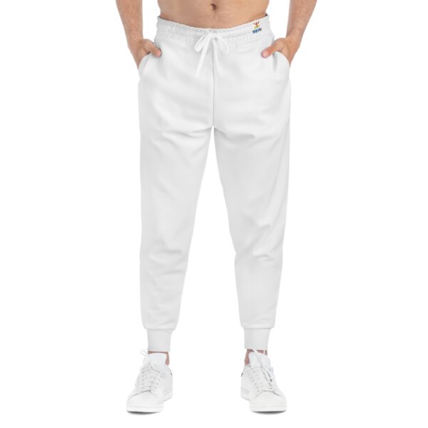 White Athletic Joggers with Small Color Logo — Comfortable Everyday Sweatpants